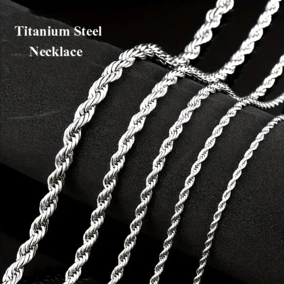Twisted Titanium Steel Necklace - Fashion Jewelry Accessory - 1 Size Available - Picture 1 of 4